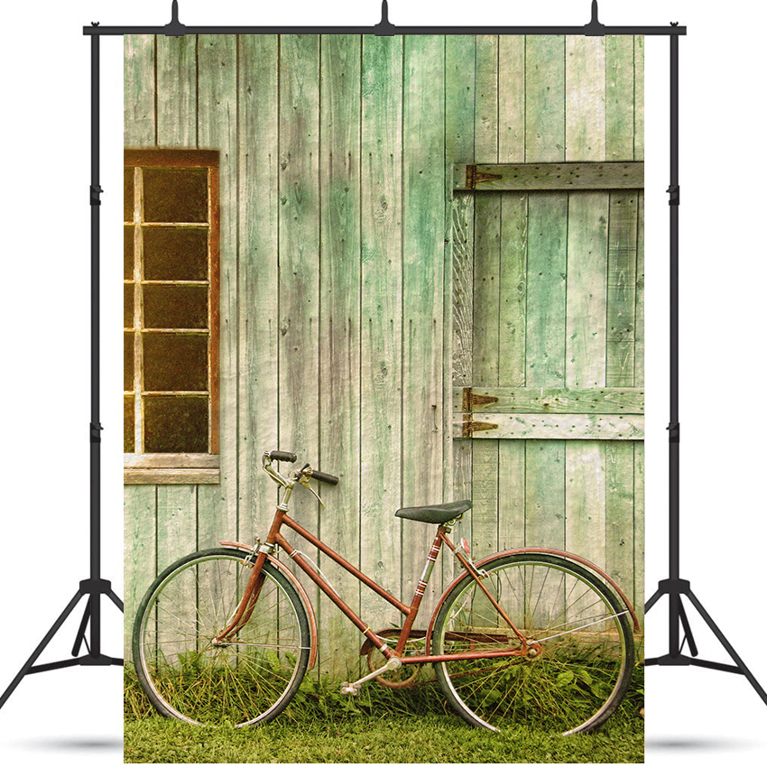 Bicycle Leaning Against Grungy Barn Backdrop for Photo SBH0644