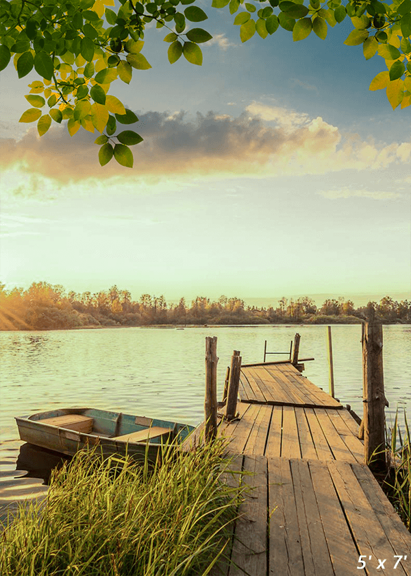 Red Autumn and Fishing Pier Fall Backdrop for Photo SBH0651