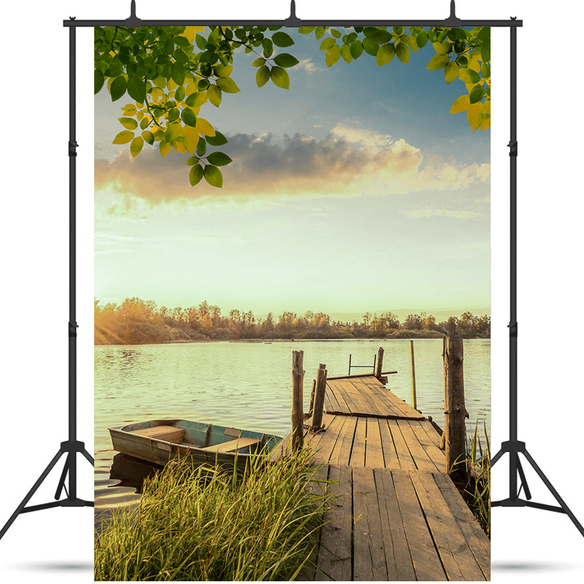 Red Autumn and Fishing Pier Fall Backdrop for Photo SBH0651