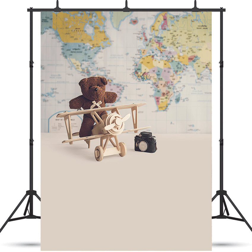 Teddy Bear Wooden Toy Airplane Backdrop Background SBH0661