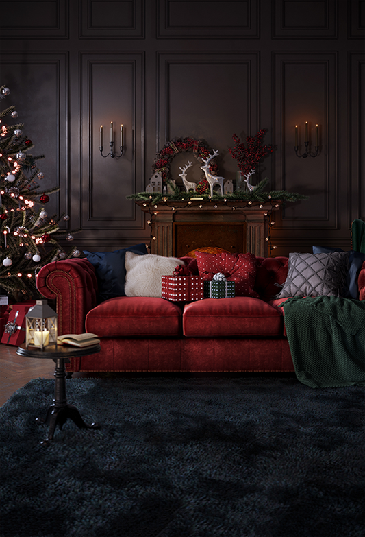 Red Velvet Sofa Christmas Backdrop for Photo Studio SBH0668