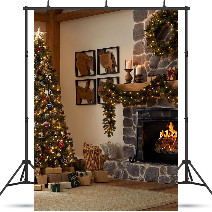 Christmas Tree Fire Place Backdrop for Photo Studio SBH0669