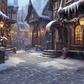 Fantasy Snowy Village Street Shops Christmas  Backdrop for Photo SBH0685