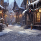 Fantasy Snowy Village Street Shops Christmas  Backdrop for Photo SBH0685