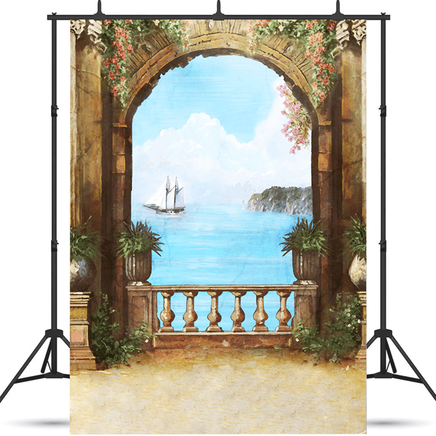 Blooming Garden In An Arch Fresco Summer Photo Backdrop SBH0725