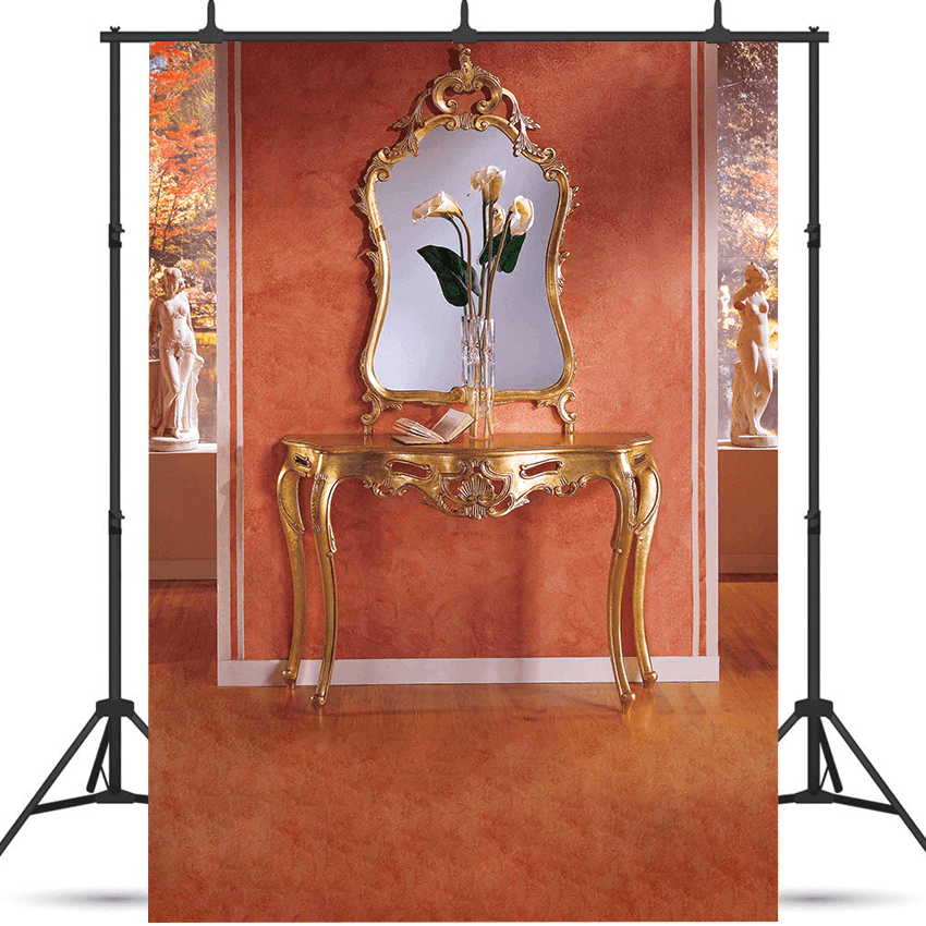 Classical Design with Ornate Mirror and Carved Table Backdrop SBH0738