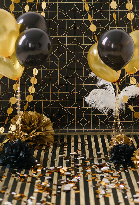 Black and Gold Balloon Ribbon Party Show Backdrops