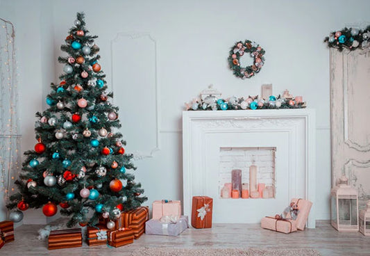Christmas Tree Colorful Bell Wood Floor Backdrops