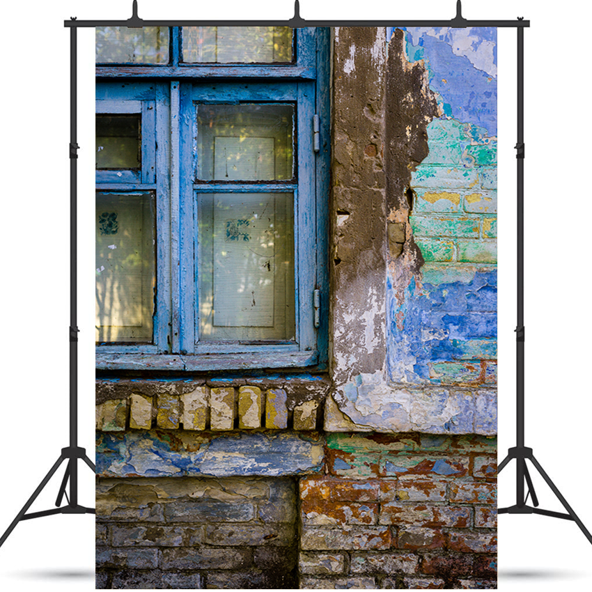 A Blue Weathered Rustic Old Wooden Window Photography Backdrop SBH0182