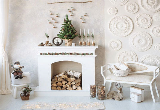 White Fireplace Christmas Photo Backdrops