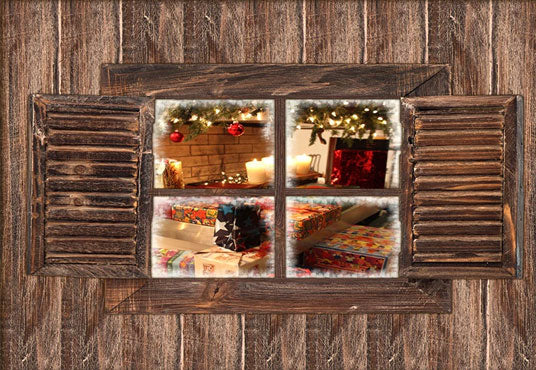Brown Wooden Window Christmas Gift Photo Backdrops