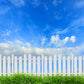 Blue Sky White Fence Cloud Spring Green Grass Backdrop for Easter