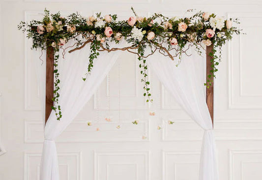White Curtain Wall Flowers Door Backdrops for Wedding