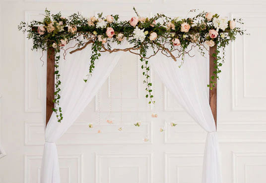 White Curtain Wall Flowers Door Backdrops for Wedding