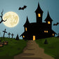 Black Castle Cartoon Halloween Backdrop