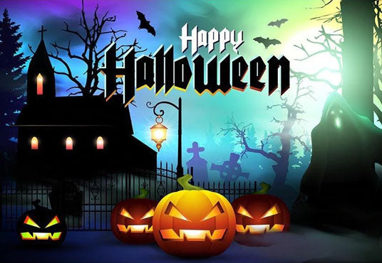 Horrific Night Castle Pumpkins Backdrop for Halloween Party Photography