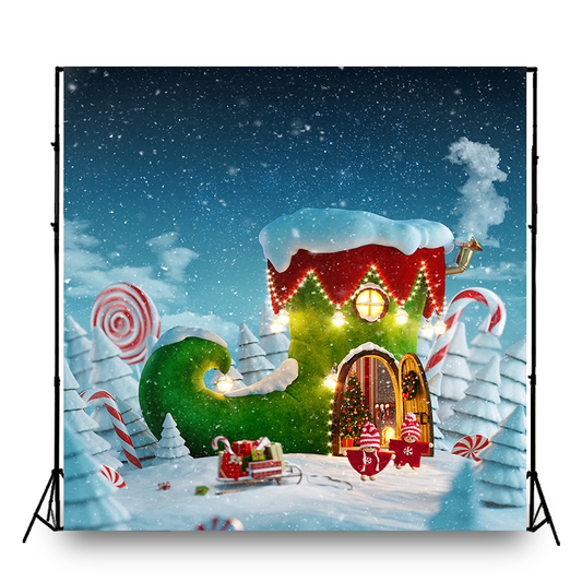 Amazing Fairy House Decorated Christmas Photography Backdrop SBH0247