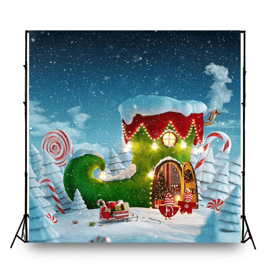 Amazing Fairy House Decorated Christmas Photography Backdrop SBH0247