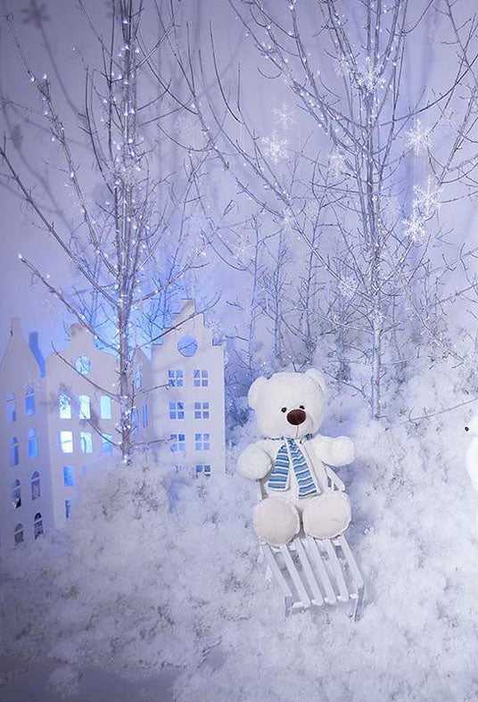 Skiing Bear Background for Winter Snow Scenery Photography Backdrop