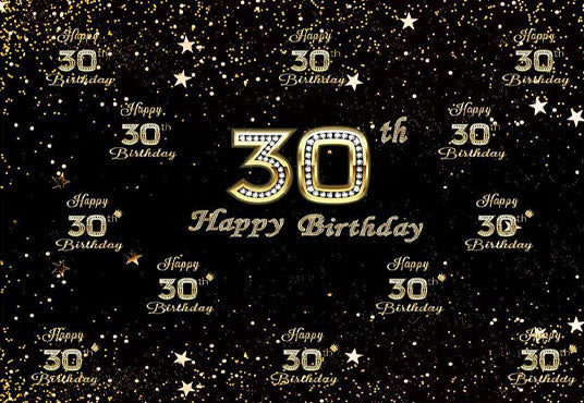 30th Diamond Happy Birthday Gold Star Backdrop for Party