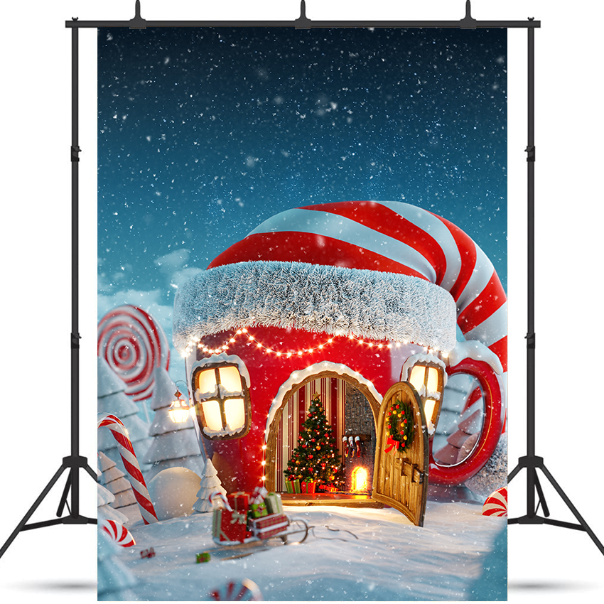 Christmas Fairytale Red Hat House Photography Backdrop SBH0248