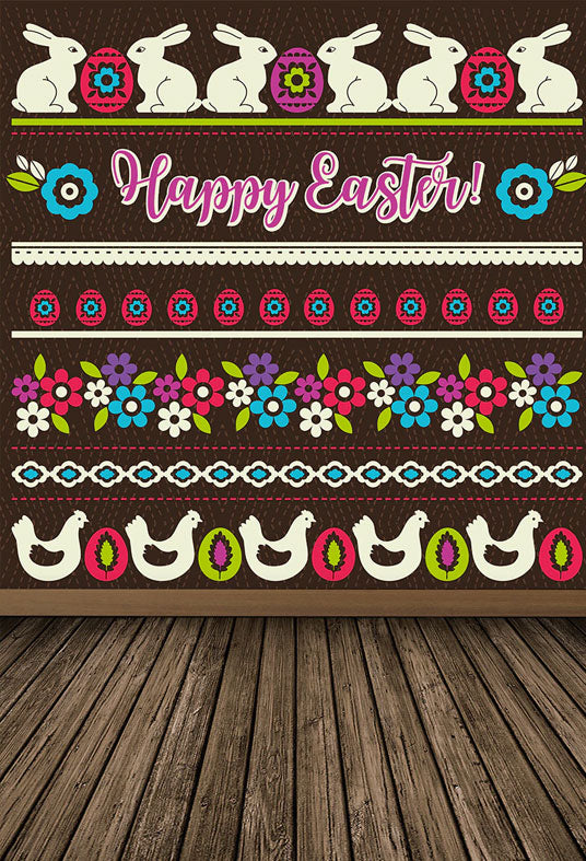 Cartoon Dark Happy Easter Wooden Floor Backdrops for Picture