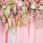 Pink Curtain with Pink White Flowers Backdrop for Party Decoration Background
