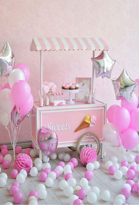 Pink Decoration  Balloons And Balls for 1st Birthday Photography Backdrop