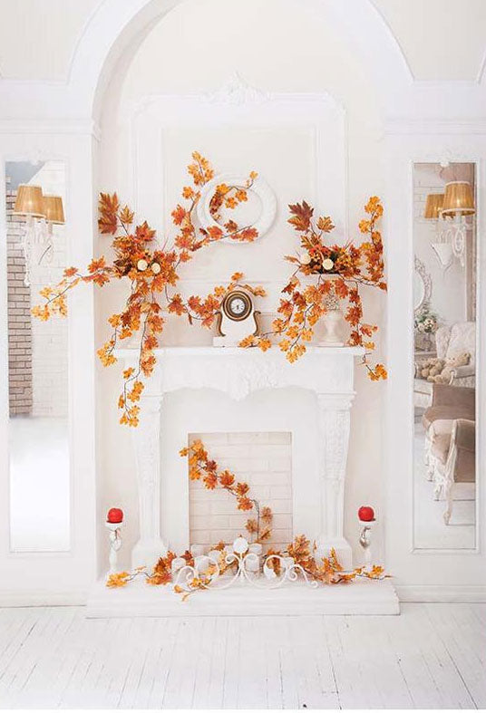 Door Golden Yellow Leaves Decoration Wall Photography Backdrop