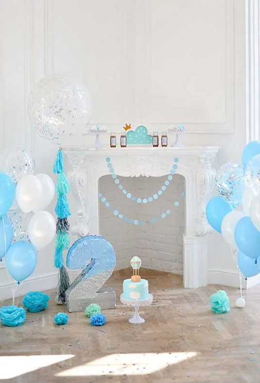 Blue Balloons White Wall Backdrop For Custom 2st Photography Backdrop