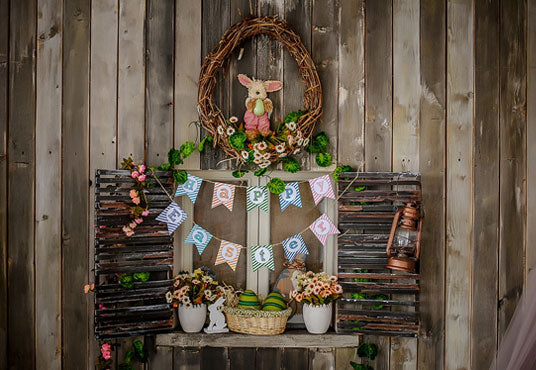 Dark brown Wooden Happy Easter Photography Backdrop