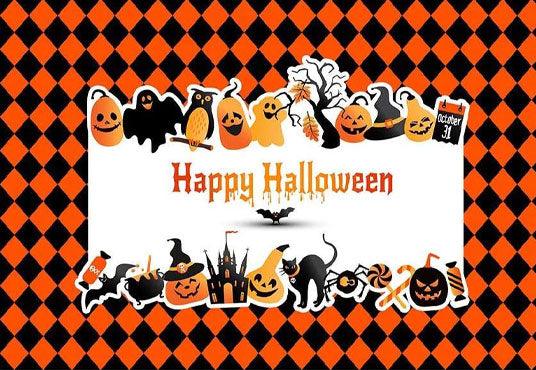 Yellow White Diamonds Pumpkin Backdrop Halloween Party Photography Background