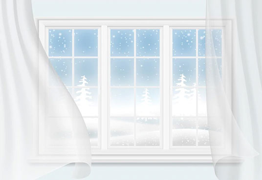 White Curtain Winter Snow Window Backdrops