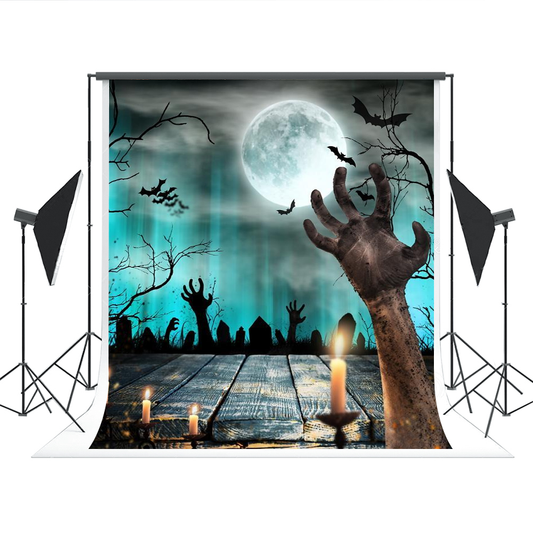 Scary of Night Wood Floor Bat Halloween Backdrop