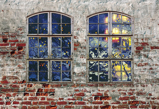 Vintage Window Red Brick Wall Christmas Backdrops