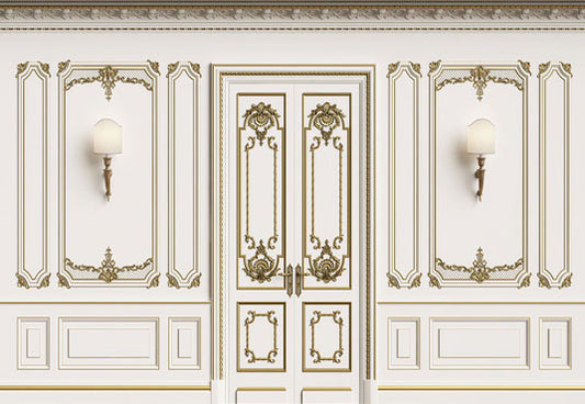 Luxurious Wedding Gold Texture White Wall Door Backdrop for Studio Prop