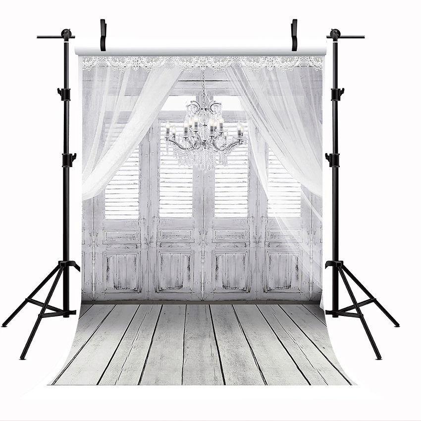 Wood Floor White Window With Curtain Backdrop Background for Photography SBH0149