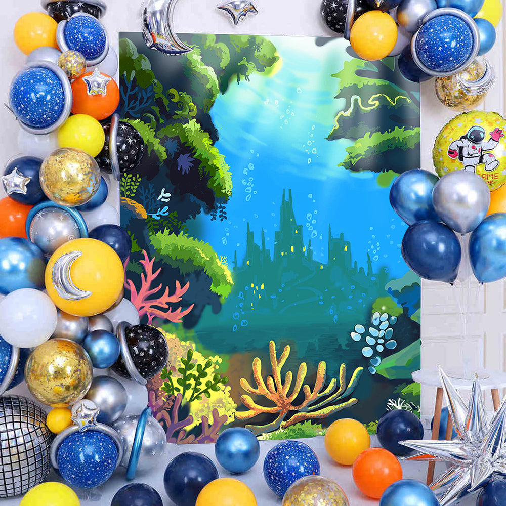 Hand-painted Underwater World Cartoon Backdrop for Summer Photography K16145