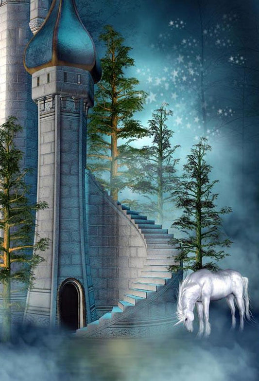 Unicorn Mysterious Castle Backdrop for Studio Photography Background