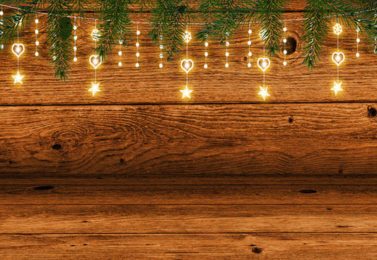 Light Star Pine Branch Wood Wall Christmas Backdrop for Photographer
