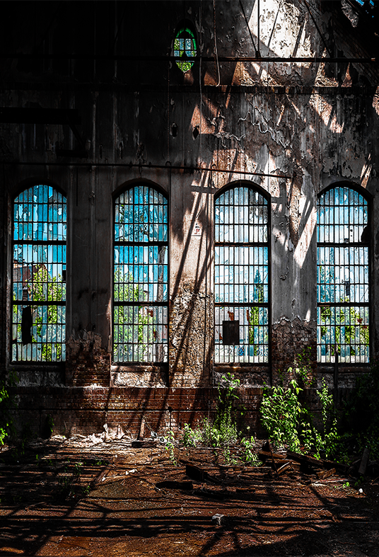 Abandoned Industrial Interior With Bright Light Backdrop for Photography SBH0196