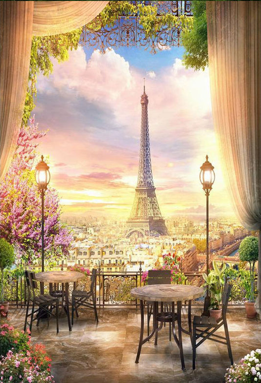 Spring Season Beautiful  Eiffel Tower overlook Backdrop for Photography