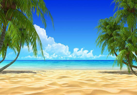 Blue Sea Sandy Beach Coconut Trees For Summer Holiday Backdrops