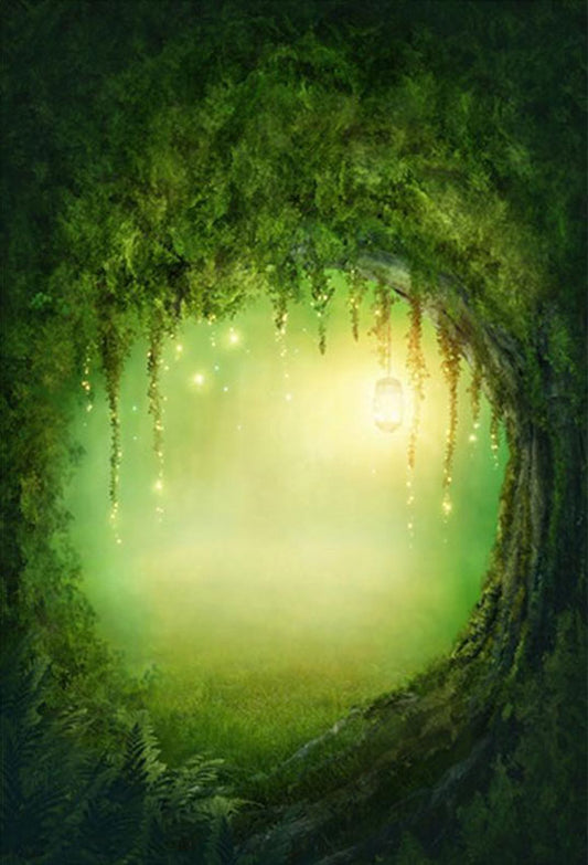 Fairytale Magic Tree Hole Green Children Backdrop for Party