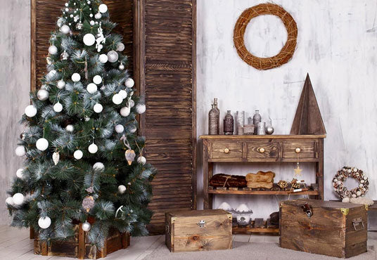 Brown Wood Decor Christmas White Bell Backdrops