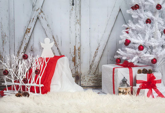 Buy Wood Barn White Gift Christmas Backdrop for Party Online – Starbackdrop