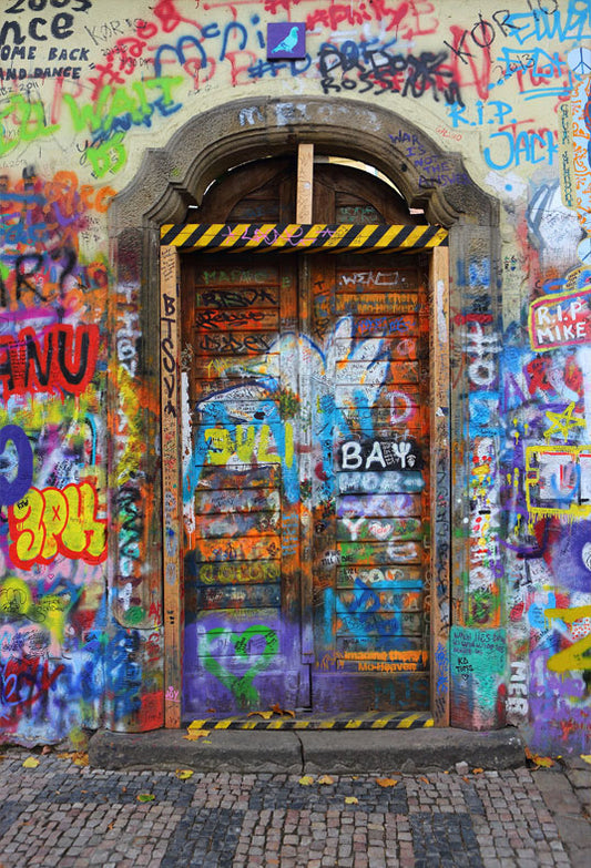 1980s Graffiti Wall With Door Background Backdrop for Photography SBH0188