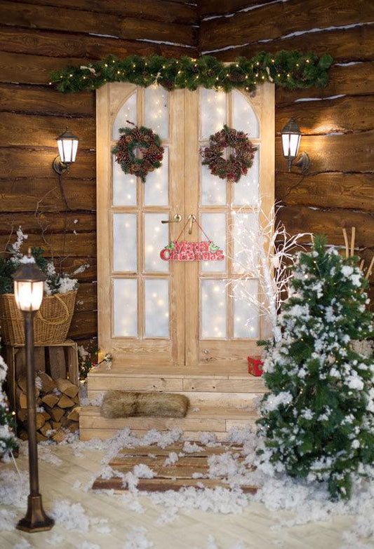 Merry Christmas Photo Studio Background Wood House for Prop