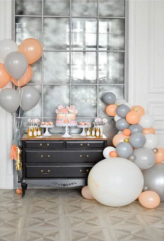 Yellow And Grey Balloons Sliver Window for 1st Cake Smash Backdrop