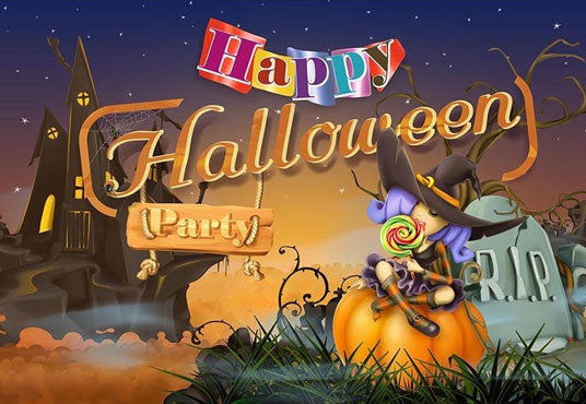 Night Castle With Pumpkin Backdrop Halloween Party Photography Background